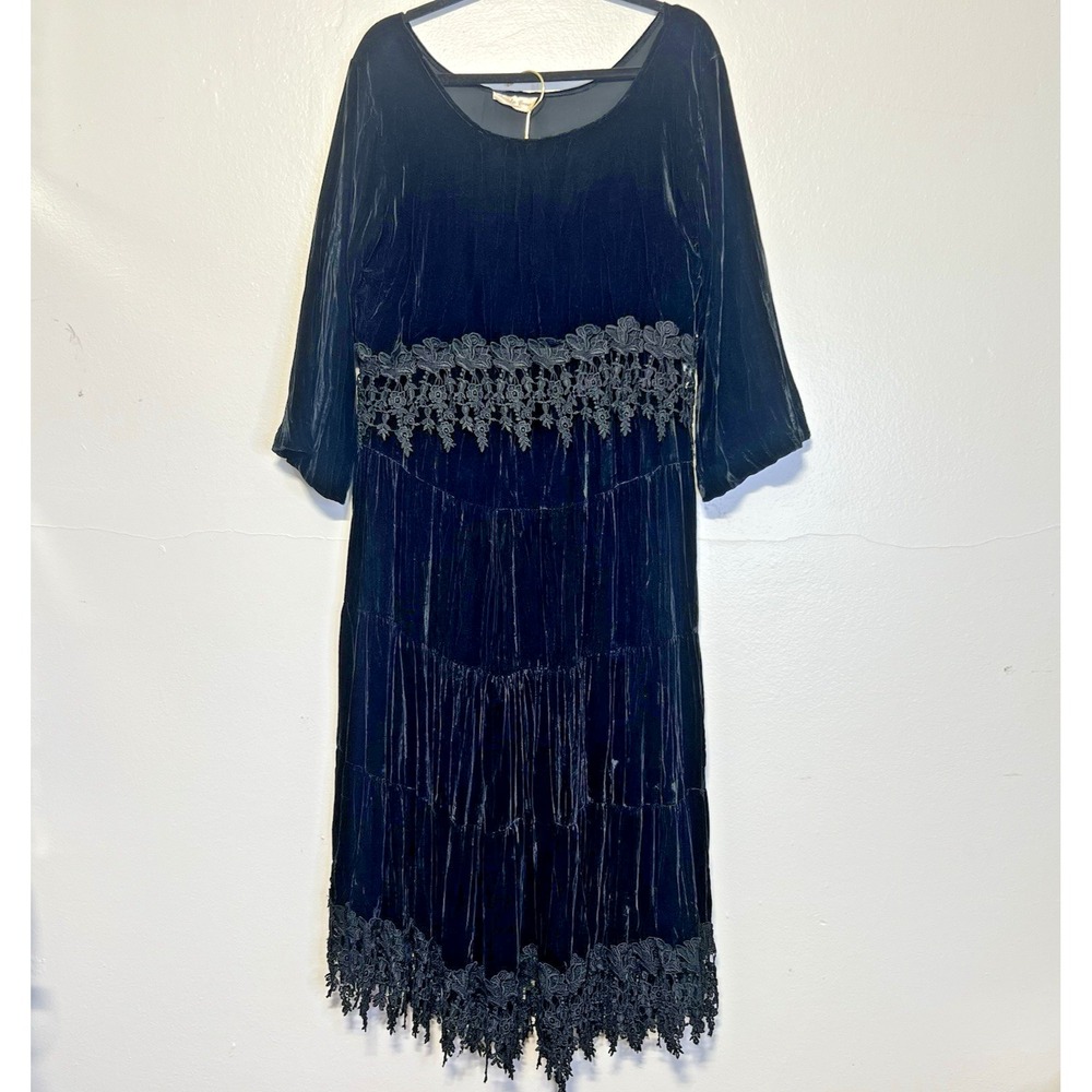 Vtg 90s Alexander Brown Skirt and Top Set Black Velvet Lace One Size Whimsigoth
